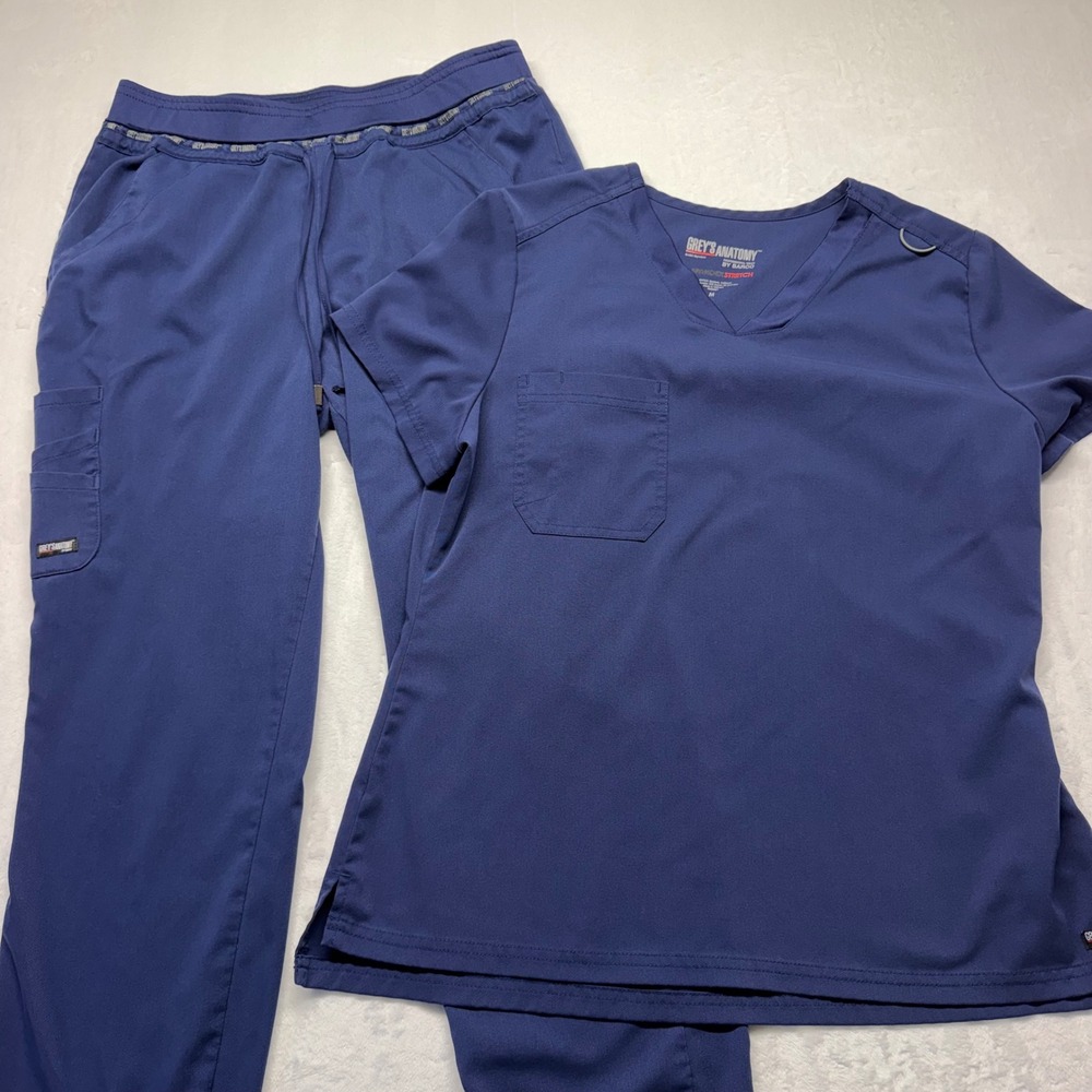 Grey's Anatomy Barco Scrub Set M MT Navy Blue Spandex Stretch Top Tall Pants